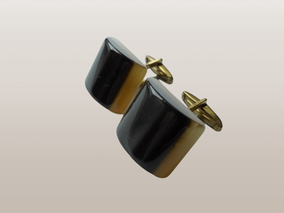 PERŁOWO-BRĄZOWE SPINKI DO MANKIETÓW Z PRL-u - obrazek 3