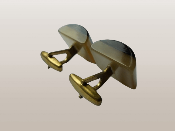 PERŁOWO-BRĄZOWE SPINKI DO MANKIETÓW Z PRL-u - obrazek 5