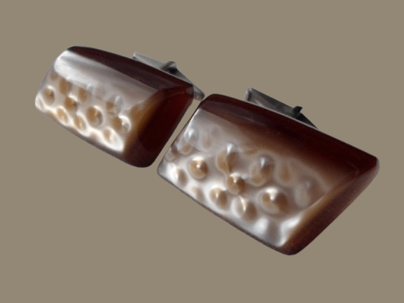 PERŁOWO-BRĄZOWE SPINKI DO MANKIETÓW Z PRL-u