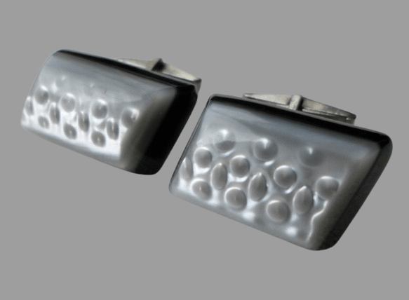 PERŁOWO-SREBRNE SPINKI DO MANKIETÓW Z PRL-u