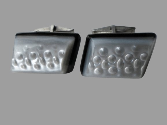 PERŁOWO-SREBRNE SPINKI DO MANKIETÓW Z PRL-u - obrazek 2