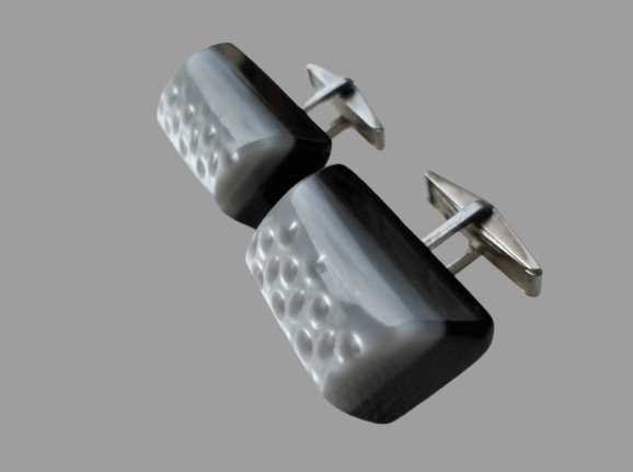 PERŁOWO-SREBRNE SPINKI DO MANKIETÓW Z PRL-u - obrazek 3