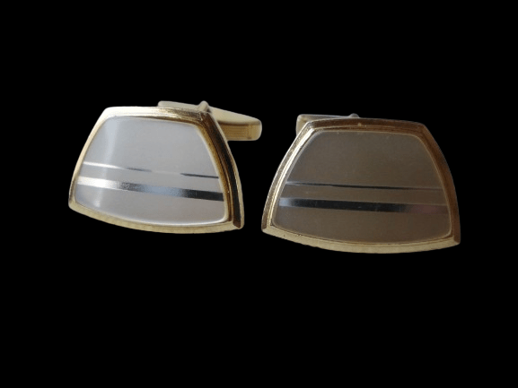 EKSKLUZYWNE PERŁOWO-ZŁOTE SPINKI DO MANKIETÓW Z EPOKI PRL - obrazek 2