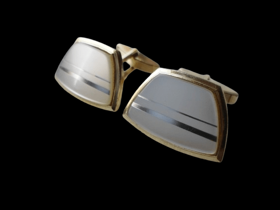 EKSKLUZYWNE PERŁOWO-ZŁOTE SPINKI DO MANKIETÓW Z EPOKI PRL - obrazek 3