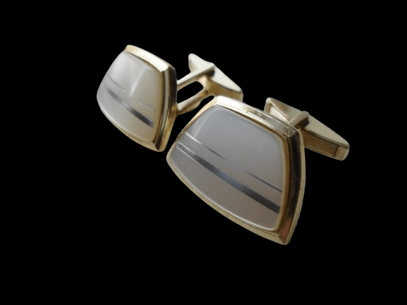 EKSKLUZYWNE PERŁOWO-ZŁOTE SPINKI DO MANKIETÓW Z EPOKI PRL - obrazek 4