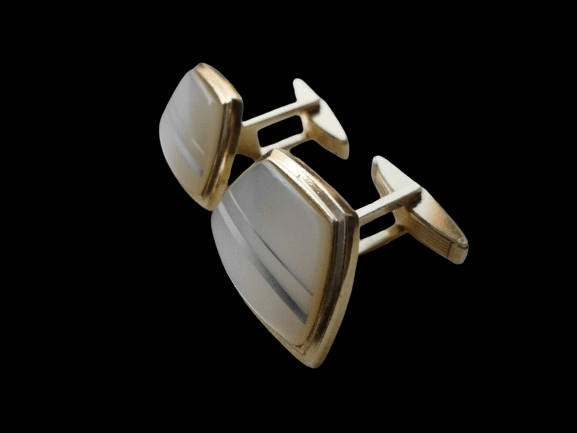 EKSKLUZYWNE PERŁOWO-ZŁOTE SPINKI DO MANKIETÓW Z EPOKI PRL - obrazek 5