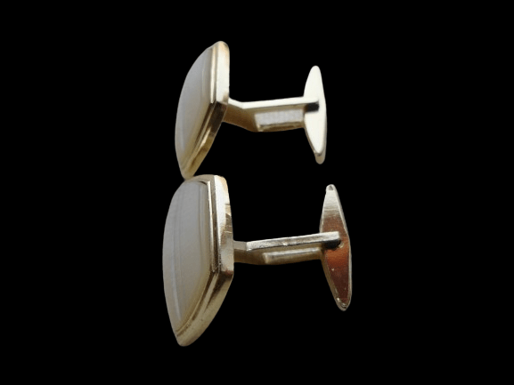 EKSKLUZYWNE PERŁOWO-ZŁOTE SPINKI DO MANKIETÓW Z EPOKI PRL - obrazek 6