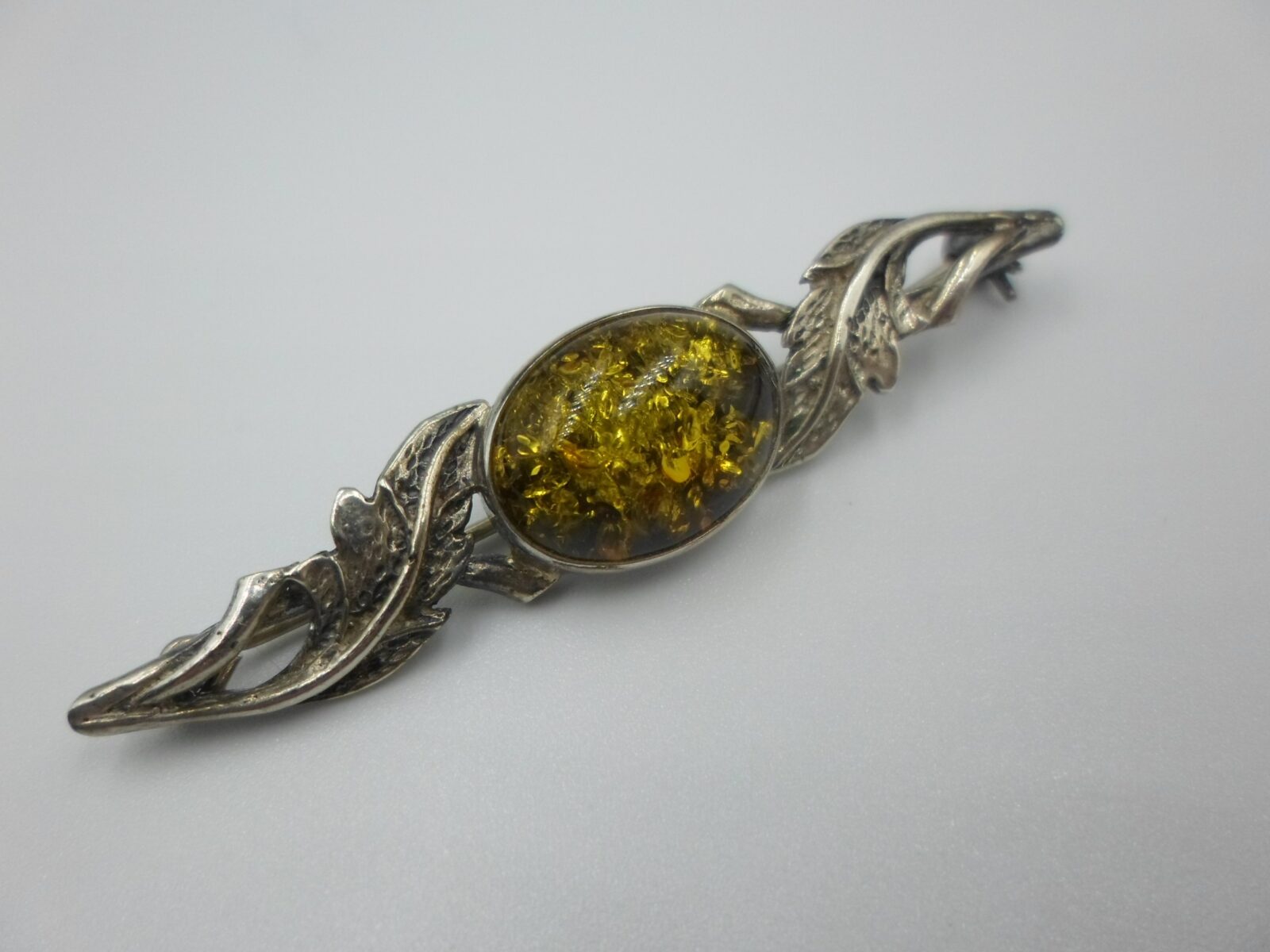 POLSKA BIŻUTERIA RETRO BROSZKA Z BURSZTYNEM SREBRO 925 - obrazek 2