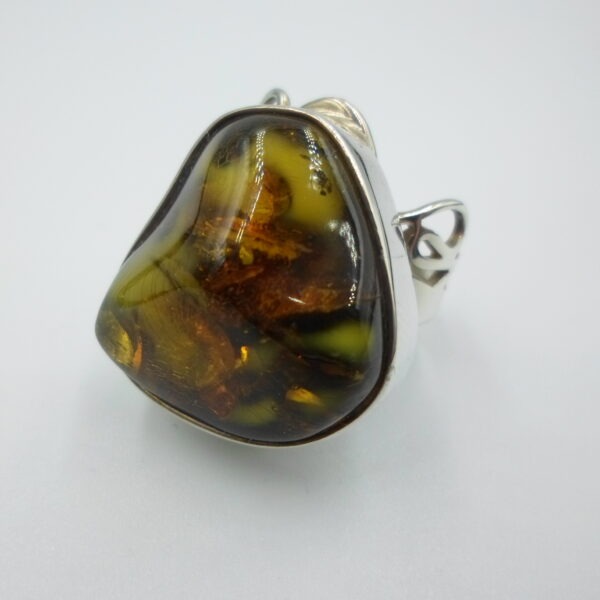 POLSKA BIŻUTERIA RETRO PIERŚCIONEK Z BURSZTYNEM SREBRO 925