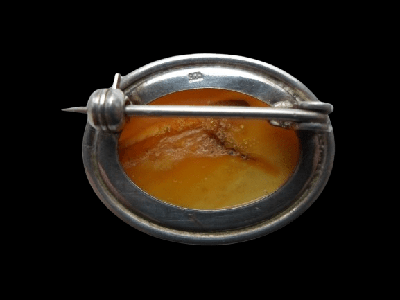 OWALNA BROSZKA BURSZTYN I SREBRO 925 - obrazek 3