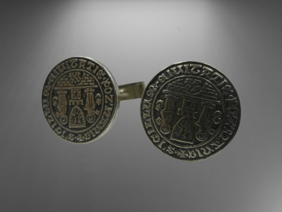 UNIKATOWE SPINKI DO MANKIETÓW Z HERBEM M. POZNANIA LATA 70-te - obrazek 3